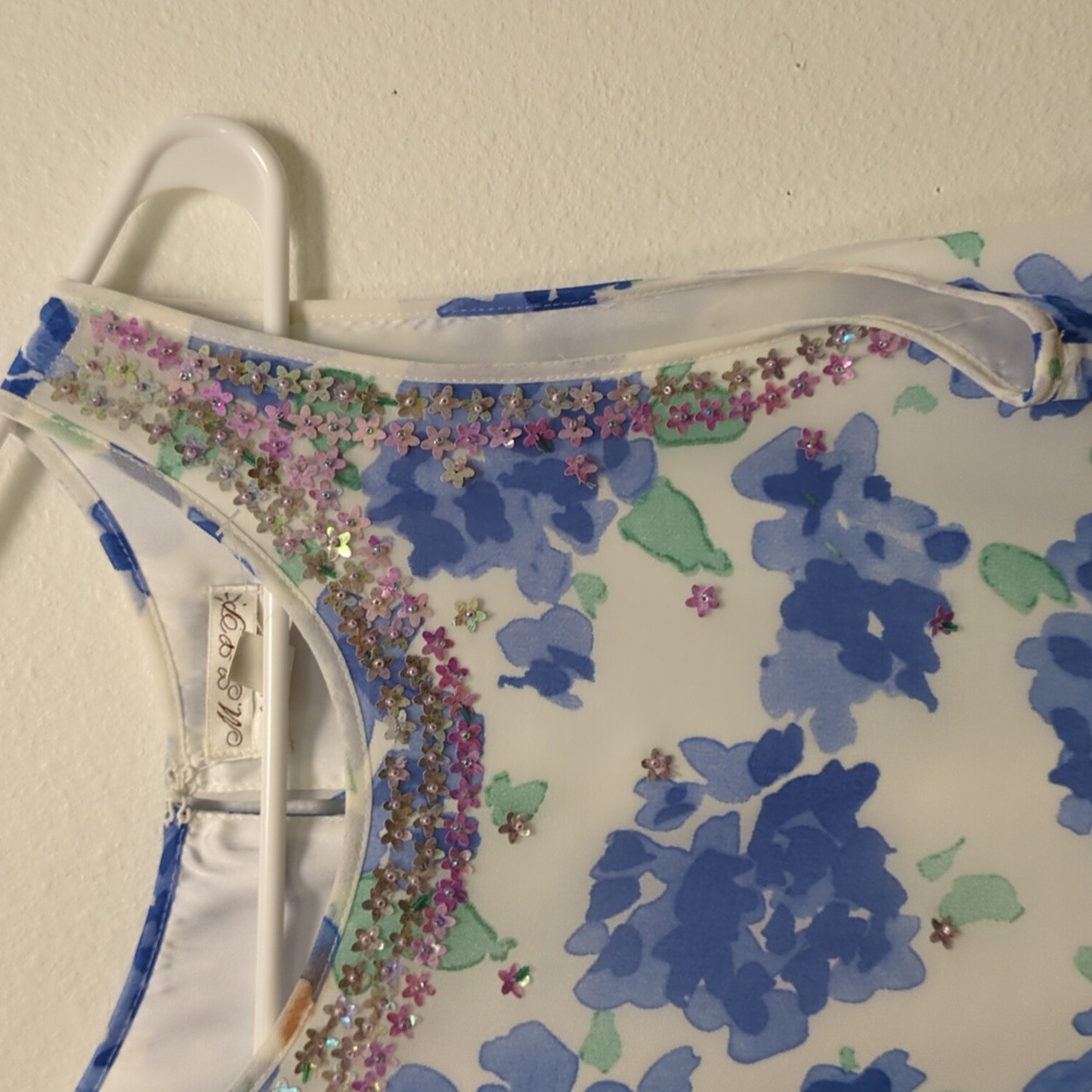 MSSP Max Studio Floral Dress - Elegant White with Blue Accents - Picture 6 of 14